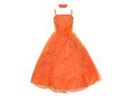 Cinderella Couture Girls Orange Flower Sequin Beaded Scarf Pageant Dress 12
