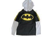 Batman Big Boys Black Grey Logo Print Hooded Long Layered Sleeve Shirt 8
