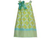 Bonnie Jean Little Girls Turquoise Art Deco Print Bow Attached Dress 6X