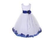 Kids Dream Big Girls White Satin Royal Blue Petal Sash Flower Girl Dress 10