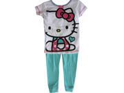 Hello Kitty Big Girls Blue White Kitty Print Short Sleeved 2 Pc Pajama Set 8