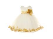 Baby Girls Ivory Gold Petal Adorned Satin Tulle Flower Girl Dress 12M