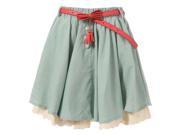 Richie House Little Girls Teal Ivory Lace Hem Pearl Accented Belted Skirt 2 3