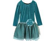 Isobella Chloe Little Girls Teal Winter Sparkle Velvet Occasion Dress 5