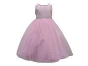 Little Girls Pink Beaded Glitter Neckline Waist Satin Flower Girl Dress 6