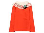 Richie House Little Girls Orange Flower Lace Faux Collar Pullover 4 5