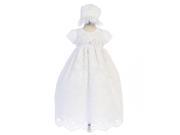 Crayon Kids Baby Girls White Lace Floral Long Baptism Dress Bonnet Set 3M