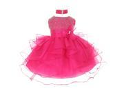 Baby Girls Hot Pink Organza Rhine studs Bow Sash Flower Girl Dress 6M