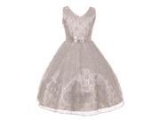 Little Girls Silver Lace Overlay Satin Brooch Sash Flower Girl Dress 6