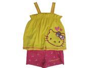 Hello Kitty Little Girls Yellow Fuchsia Sparkle Applique 2 Pc Shorts Set 6X