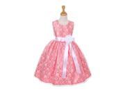 Cinderella Couture Big Girls Coral Lace White Sash Sleeveless Dress 14