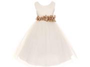 Cinderella Couture Big Girls Ivory Champagne Petal Sash Flower Girl Dress 8