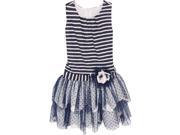 Isobella Chloe Little Girls Navy Marina Stripe Dots Summer Drop Waist Dress 6X