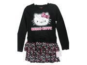 Hello Kitty Little Girls Black Glittery Kitty Face Layered Dress 4