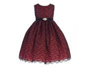 Crayon Kids Little Girls Red Black Lace Overlay Brooch Occasion Dress 2T