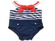 Sol Swim Little Girls Navy White Stripe Red Bow Sailor One Piece Swimsuit 6X
