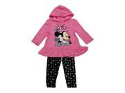 Baby Girls Pink Black Shiny Stars Minnie Mouse Hooded Fleece Outfit Set 24M