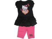 Hello Kitty Little Girls Black Pink Ruffle Short Sleeved 2 Pc Capri Set 4