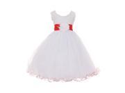 Little Girls White Red Sash Tulle Rosette Bodice Flower Girl Dress 4