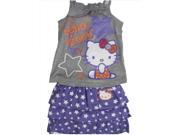 Hello Kitty Gray Purple Star Patterned Tiered 2 Pc Skirt Outfit 6X