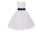 Little Girls White Black Chiffon Floral Sash Tulle Flower Girl Dress 2