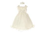 Baby Girls Ivory Crystal Organza Pleated Floral Corsage Hairband Dress 6M