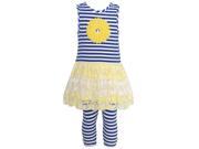 Mia Juliana Little Girls Navy Stripe Yellow Flower Skirted Legging Set 5