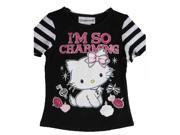 Hello Kitty Little Girls Black White I m So Charming Print Stripe T Shirt 6 6X