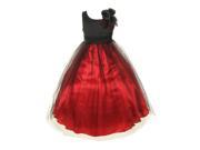 Little Girls Black Red Dull Satin Tulle Floral Corsage Special Occasion Dress 6