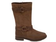 Rachel Shoes Girls Brown Square Metallic Detail Strap Side Zip Boots 4 Kids