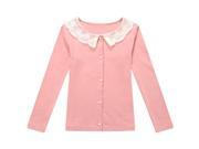 Richie House Little Girls Pink Solid Colored White Lace Detail Cardigan 3 4