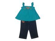 Baby Togs Little Girls Turquoise Butterfly Floral 2 Pc Denim Pants Set 3T