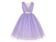 Little Girls Lilac Pleated Rhinestone Brooch Tulle Flower Girl Dress 4