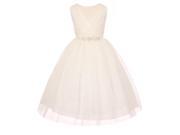 Big Girls Ivory Pleated V Neck Rhinestone Tulle Special Occasion Dress 12