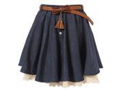 Richie House Big Girls Navy Ivory Lace Hem Pearl Accented Belted Skirt 9 10