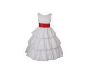 Cinderella Couture Girls White Layered Red Sash Pick Up Occasion Dress 14