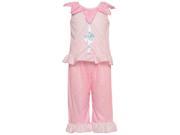 Laura Dare Little Girls Pink Petal Ruffle Ribbon Bow 2 Pc Pajama Set 4T