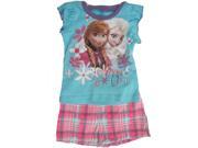 Disney Little Girls Blue Pink Frozen Characters Plaid Print 2 Pc Shorts Set 3T