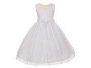 Little Girls White Chiffon Floral Sash Shiny Tulle Flower Girl Dress 4