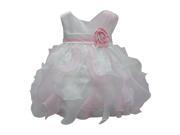Little Girls White Pink Rolled Floral Adorned Waterfall Flower Girl Dress 5