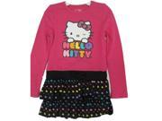 Hello Kitty Little Girls Fuchsia Black Star Printed Layered Dress 6X