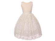 Little Girls Ivory Heavy Spandex Lace Pearl Accented Flower Girl Dress 2