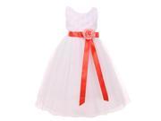 Little Girls White Red Sash Rosette Detail Tulle Flower Girl Dress 4