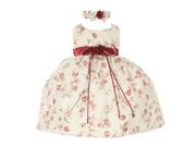 Cinderella Couture Baby Girls Burgundy Rose Printed Jacquard Occasion Dress 24M