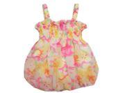 Baby Girls Pink Pastel Floral Print Strap Bubble Chiffon Dress 6M