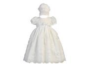 Lito Baby Girls White Embroidered Organza Gown Bonnet Baptism Set 0 3M