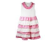 Little Girls Pink Ivory Waterfall Ruffle Cotton Dress 3T