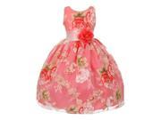 Little Girls Coral White Sash Organza Floral Print Special Occasion Dress 2