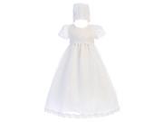 Lito Baby Girls White Sequin Trim Organza Gown Bonnet Christening Set 3 6M
