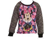 Disney Little Girls Black Floral Minnie Print Raglan Sleeve Fashion Top 6 6X